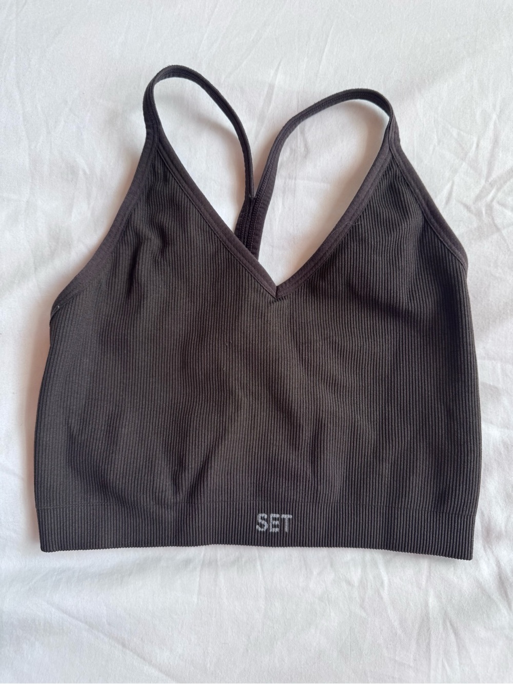 SET Active Ribbed V-Neck Bralette in Brown